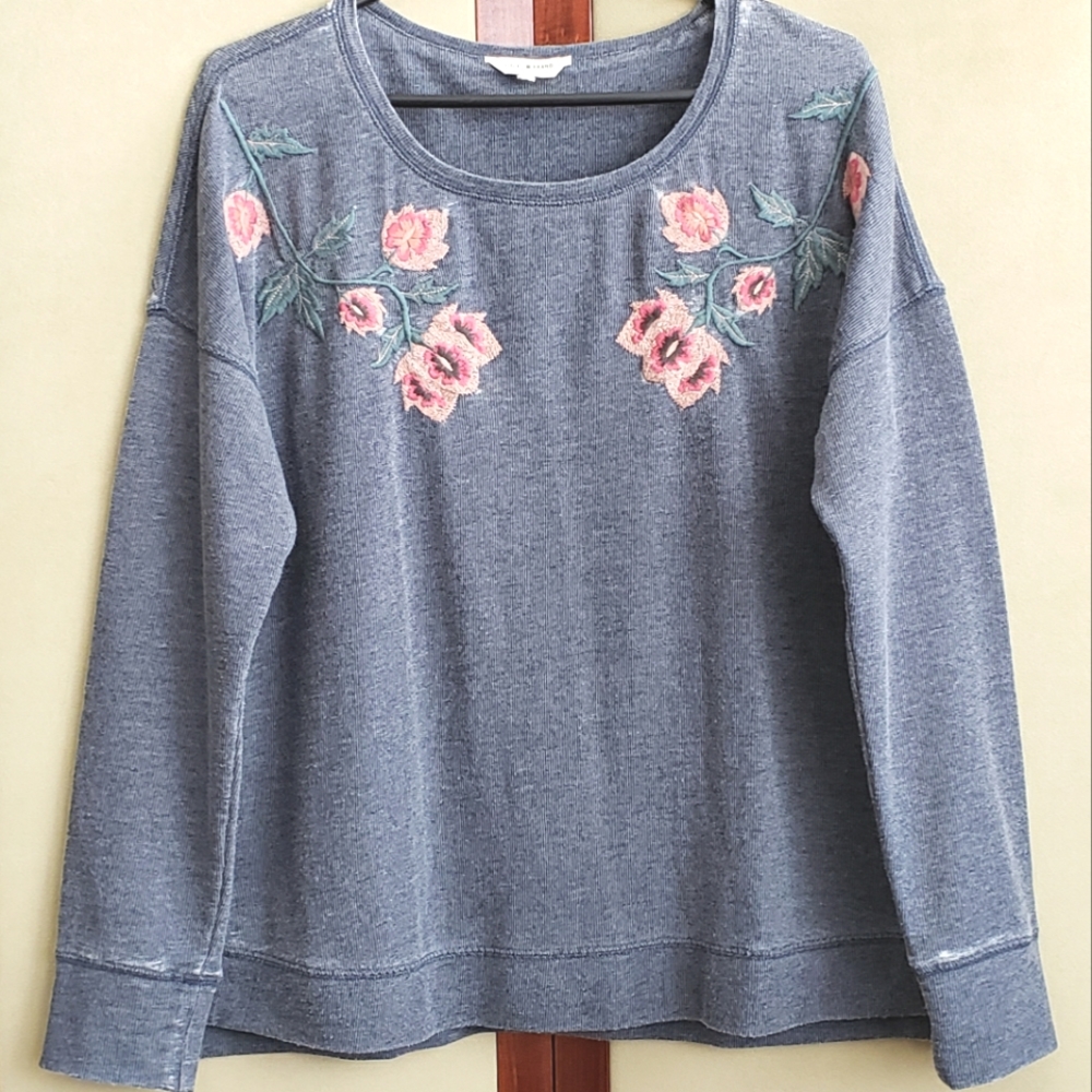 Lucky Brand Embroidered Floral Top L